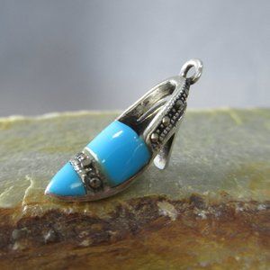 Turquoise High Heels Charm, Sterling Silver Marcasite Shoe